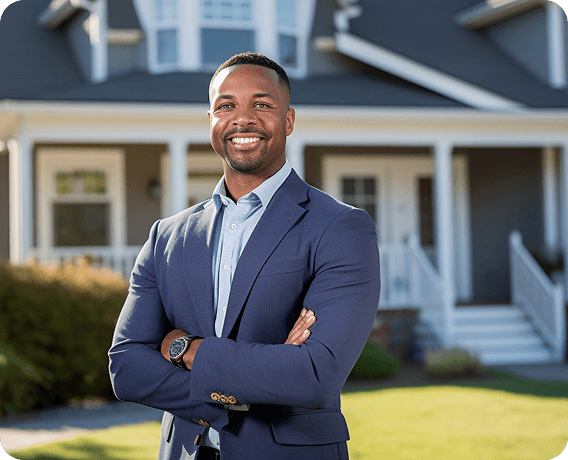 Image of a realtor standing outside a house
